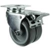 Light Duty, Twin Castor, 75mm, Braked, Swivel, Top Plate, Rubber, Grey thumbnail-0