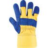 Rigger Gloves, Blue/Yellow, Leather Coating, Cotton Liner, Size One Size thumbnail-1