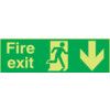 Fire Exit Arrow Down Photoluminescent Rigid PVC Sign 450mm x 150mm thumbnail-0