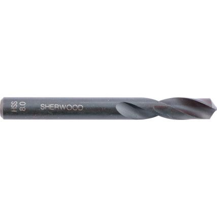 S100, Stub Drill, 8mm, High Speed Steel, Black Oxide