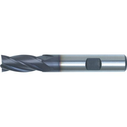 09, End Mill, Regular, Weldon Flat Shank, 8mm, Cobalt High Speed Steel, TiAlN