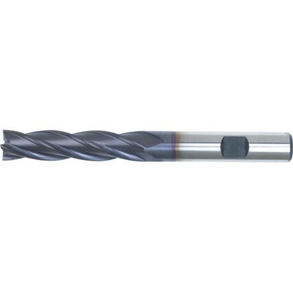 10, End Mill, Long, Weldon Flat Shank, 14mm, Cobalt High Speed Steel, TiALN