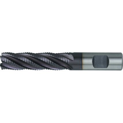 18, Coarse End Mill, Long, Coarse, 20mm, Weldon Flat, Cobalt High Speed Steel, TiCN, M42