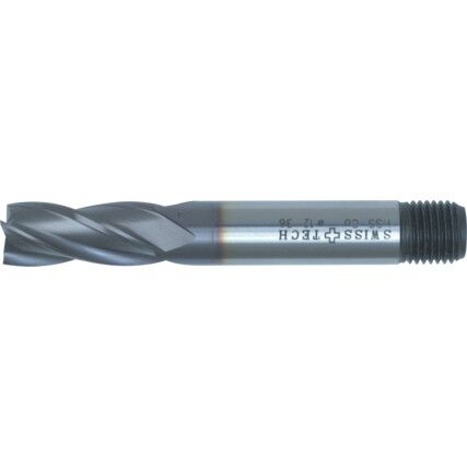 36, End Mill, Regular, Threaded Shank, 9mm, Cobalt High Speed Steel, TiCN