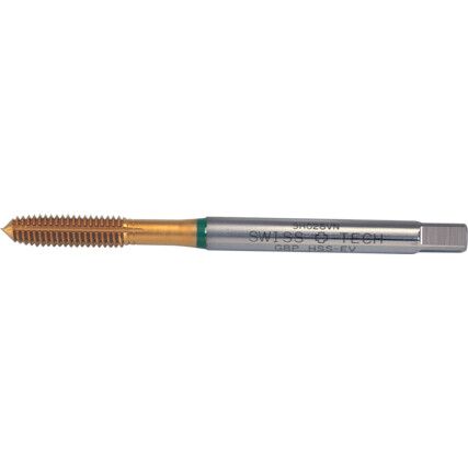 Machine Tap, M4 x 0.70 x 0.7mm, Metric Coarse, Fluteless, Vanadium High Speed Steel, TiN, Green