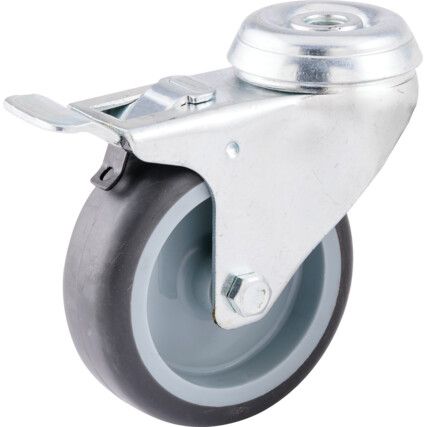 Light Duty, Castor, 75mm, Braked, Swivel, Bolt Hole, Rubber, Grey