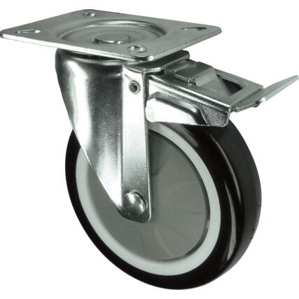 Light Duty/Medium Duty, Castor, 75mm, Braked, Swivel, Top Plate, Polyurethane, Black