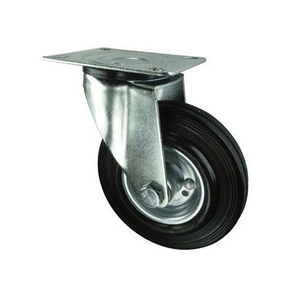 Medium Duty, Castor, 200mm, Unbraked, Swivel, Top Plate, Rubber, Black