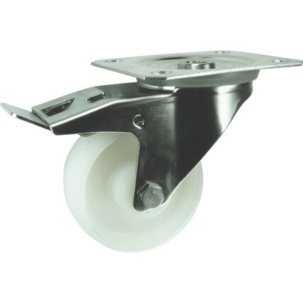 Castor, 80mm, Braked, Swivel, Top Plate, Nylon, White