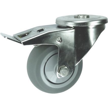 Castor, 80mm, Braked, Swivel, Bolt Hole, Rubber, Grey