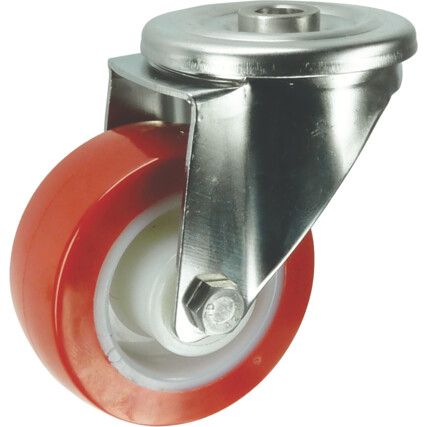 Castor, 100mm, Unbraked, Swivel, Bolt Hole, Polyurethane, Orange