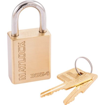 Keyed Padlock, Keyed Different, Brass, Gold, 38mm Width, Weatherproof