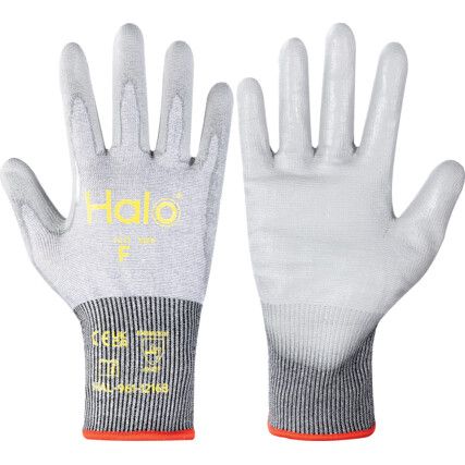 Cut Resistant Gloves, 18 Gauge Cut F, Size 9, Grey, Polyurethane Palm, EN388: 2016