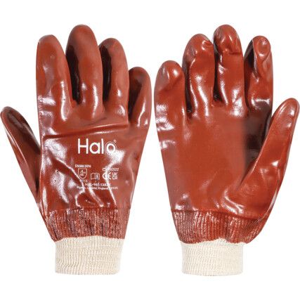 Mechanical Hazard Gloves, Red, Cotton Liner, PVC Coating, EN388: 2003, 4, 1, 1, 1, Size 9